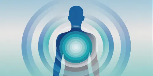 Abstrakte Darstellung einer Person mit konzentrischen Kreisen – Symbol für Stress und mentale Belastung.